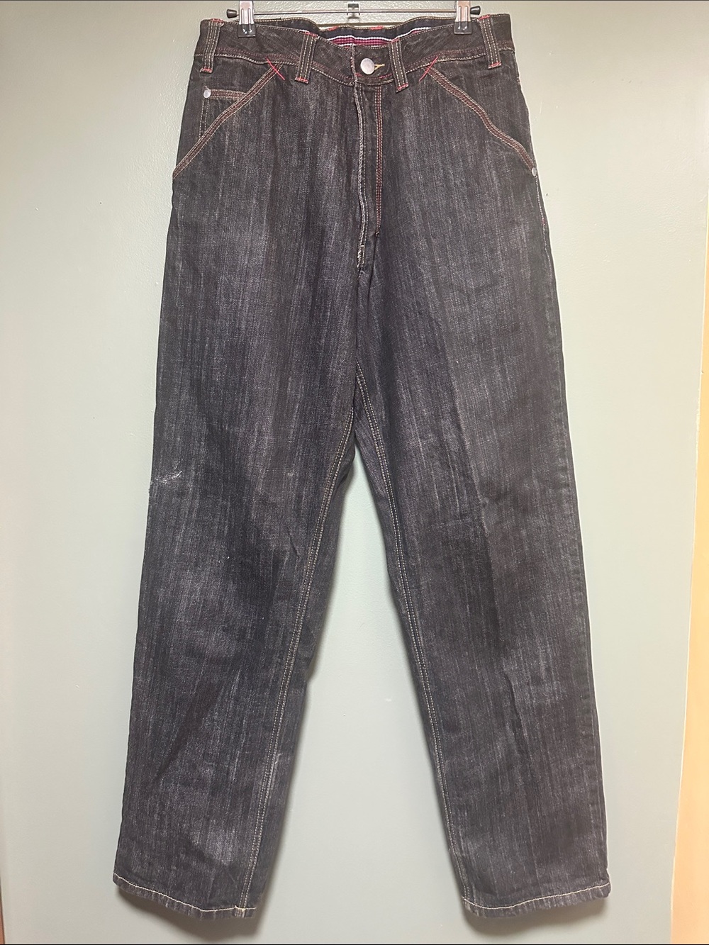 VTG COOGI Jeans Dark Wash Red Stitching Embroidered Y2K Baggy Hip Hop cotton